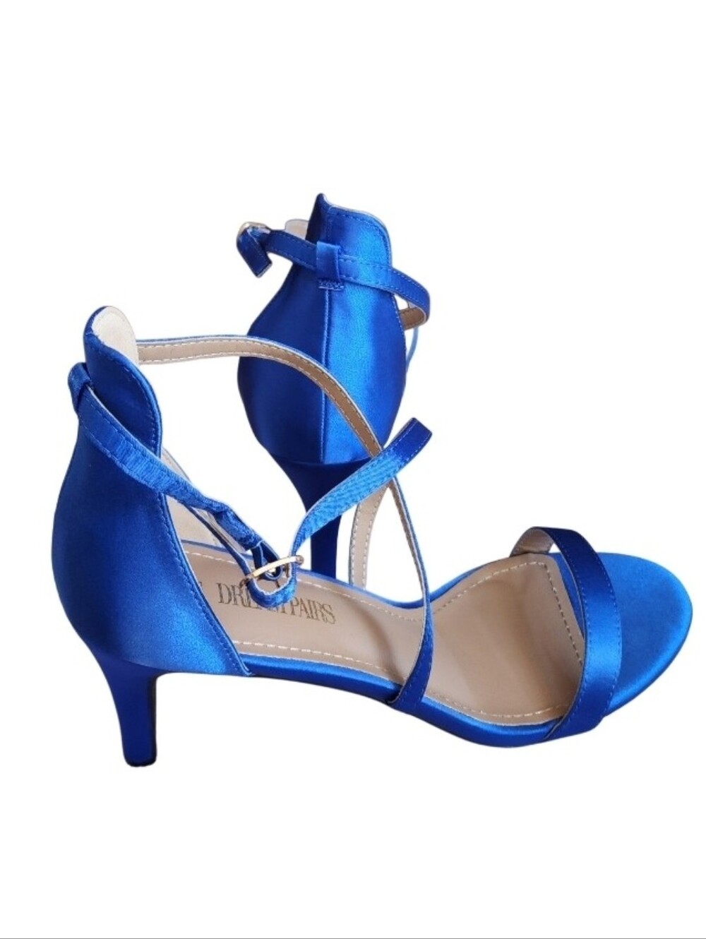 Dream Pairs Royal Blue Satin Cross-Strap Kitten Heels